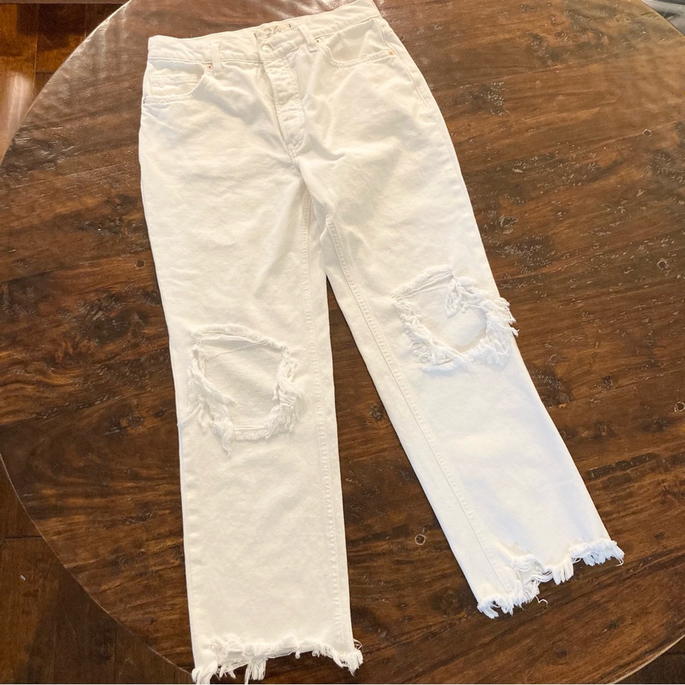Free People White Jeans Wide Leg Distressed Cream Off White  Size 26